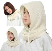 Czapki damskie - Kominiarka Damska Czapka Kaptur Dziergany Dzianinowy Elegancki Do Płaszcza - miniaturka - grafika 1