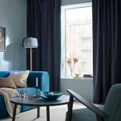 Zasłony - IKEA SANELA Zasłona, 2 szt., granatowy na taśmie, 140x300 cm Aksamit - miniaturka - grafika 1