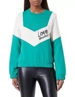 Bluzy damskie - Love Moschino Damska bluza z długim rękawem, okrągły dekolt, z wstawkami w kontrastowych kolorach i włoskim logo, 44, Zielony wodny, 44 - miniaturka - grafika 1