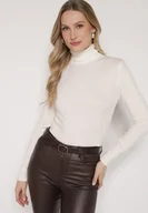 Swetry damskie - Jasnobeżowy Klasyczny Golf z Bawełną Reilisea - miniaturka - grafika 1