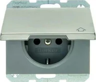 Gniazdka elektryczne - Hager Polo K.5 Gniazdo SCHUKO z pokrywą z podwyższoną ochroną styków stal szlachetna 47517204 47517204 - miniaturka - grafika 1