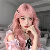 Pozostałe akcesoria fryzjerskie - TEMU Różowa długa, kręcona syntetyczna peruka z prosto obcinanymi wąsami dla kobiet - Włóknem odpornym na ciepło, idealna do cosplay, i kostiumów na - miniaturka - grafika 1