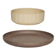 Kubki dla dzieci - PULLO ZESTAW TALERZ I MISKA CIEMNOSZARY / KREMOWY - miniaturka - grafika 1