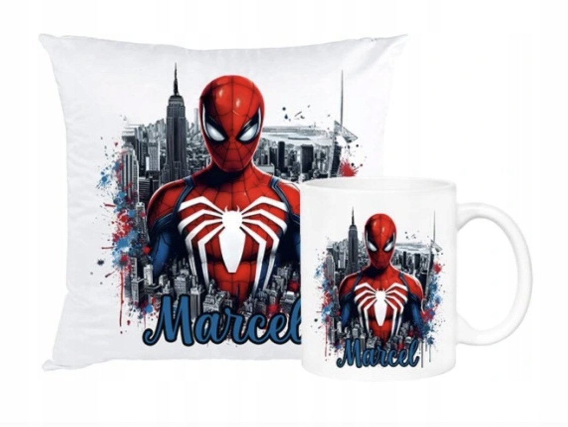 ZESTAW PODUSZKA + KUBEK Prezent SPIDERMAN SPIDER-MAN + IMIĘ 13