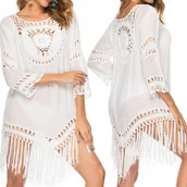 Bluzki damskie - PAREO TUNIKA PLAŻOWA LETNIA SUKIENKA BOHO KORONKA ZWIEWNA NARZUTKA NA PLAŻĘ - miniaturka - grafika 1