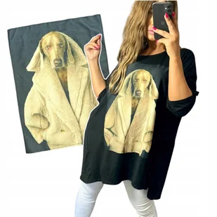 MODNA TUNIKA BLUZKA PIES BAWEŁNA wygodna luźne biodra print 50 52 5XL 6XL - Bluzki damskie - miniaturka - grafika 1