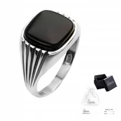 Pierścionki - Sygnet srebro pr. 925 Elegancki Stylowy Pierścień z Czarnym Onyksem r. 26 - miniaturka - grafika 1