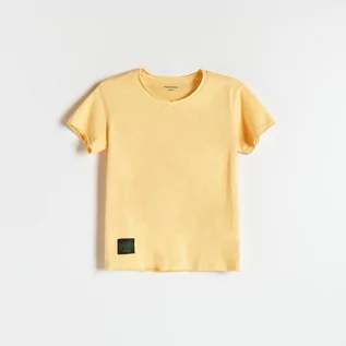 Koszulki dla chłopców - Reserved Reserved - Bawełniany t-shirt z naszywką - Pomarańczowy - grafika 1