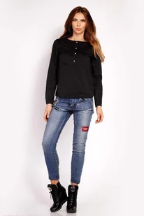Czarna Bluzka Koszulowa z Krótkim Zapięciem - Koszule damskie - miniaturka - grafika 1