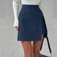 Spódnice - Elegancka spódnica z zakładką - Granatowy - miniaturka - grafika 1