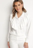 Koszule damskie - Biała Koszula z Ozdobną Falbaną Cornelea - miniaturka - grafika 1