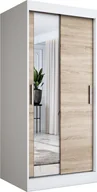 Szafy - MKPOL Szafa przesuwna MODUO COMFORT 90 biała mat/dąb sonoma z lustrem po lewej - miniaturka - grafika 1