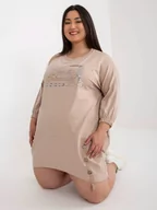 Bluzki damskie - Tunika plus size beżowy sukienka dresowa codzienna długość midi dżety kieszenie - miniaturka - grafika 1