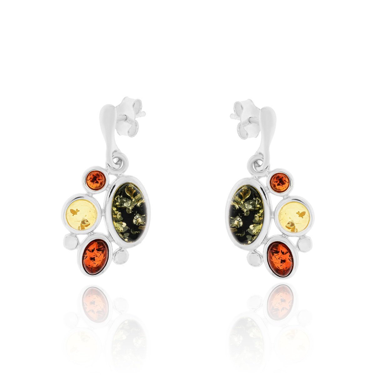 Srebrne kolczyki z bursztynem sztyft pr. 925