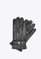 Rękawiczki - Męskie rękawiczki ze skóry naturalnej z paskiem na napę czarne - miniaturka - grafika 1