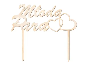 Congee.pl Topper drewniany na tort Młoda Para z sercami - 15 cm DTW001-DR - Wesele i ślub Congee.pl Topper drewniany na tort Młoda Para z sercami - 15 cm DTW001-DR - Wesele i ślub - miniaturka - grafika 1