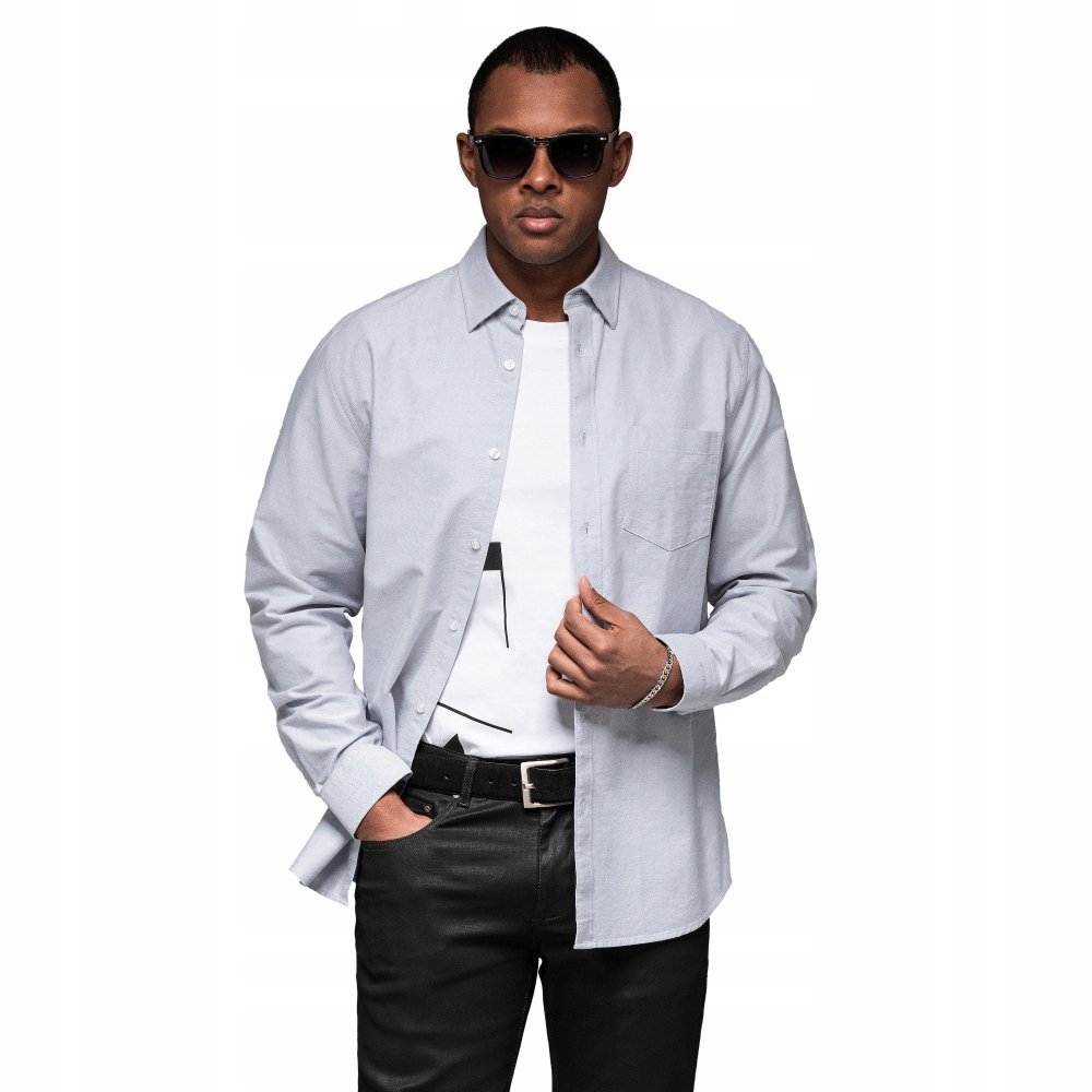 Elegancka męska koszula oxford z haftem błękitna V1 OM-SHOS-0173 M