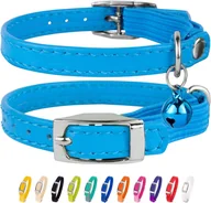 Obroże dla kotów - Skórzana obroża dla kota, obroża bezpieczeństwa dla kota z elastycznym paskiem, obroża dla kociąt z dzwonkiem w kolorze czarnym, niebieskim, czerwon.. - miniaturka - grafika 1