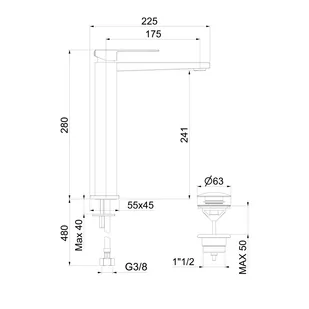 Sapho Latus 25 bateria umywalkowa wysoka czarny mat 1102-04B - Baterie umywalkowe - miniaturka - grafika 2
