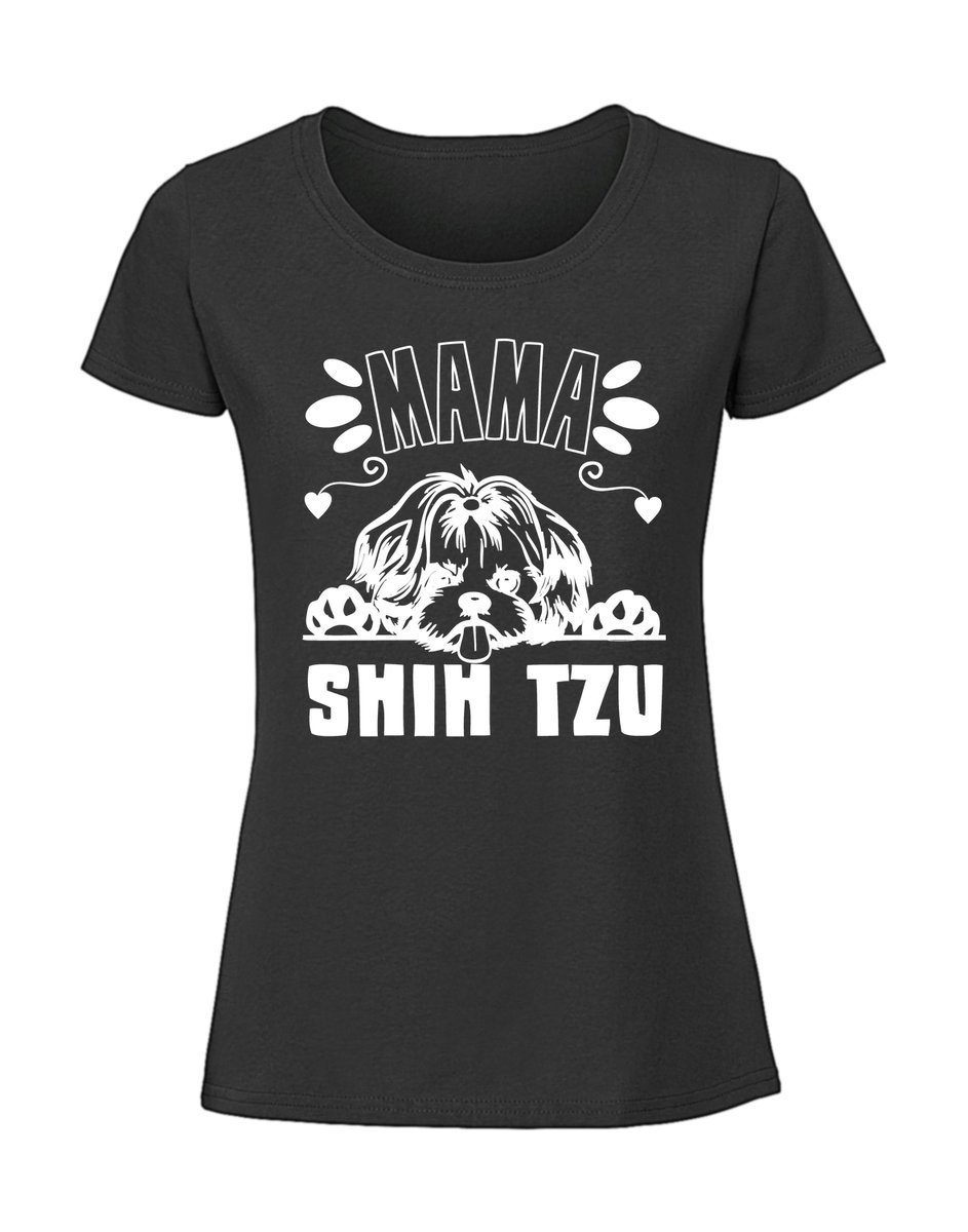 Damska koszulka z nadrukiem - Mama shih tzuBK czarny M