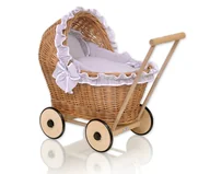 Pościel - Wiklinowy wózek dla lalek z pościelą i miękką wyściółką - naturalny - miniaturka - grafika 1
