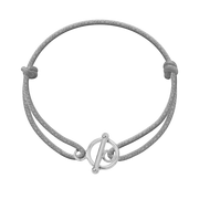 Bransoletki - Bransoletka ze srebrnym okrągłym zapięciem na grubym jasnoszarym sznurku - miniaturka - grafika 1