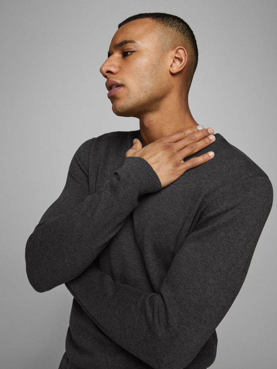 maglie uomo jack and jones 12137190 basic knit dark grey melange