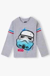 Bluzki dla chłopców - Szara bluzka chłopięca Star Wars bawełniana- długi rękaw - grafika 1
