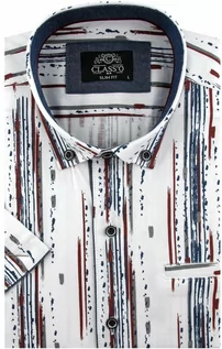 Koszule męskie - Classo Koszula Męska Codzienna Bawełniana Casual biała we wzory z krótkim rękawem w kroju SLIM FIT Classo N501 Koszula N501 - grafika 1