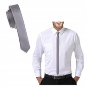 Krawaty i muchy męskie - ULTRA SLIM! STALOWY Wąski Śledź Krawat Męski Gładki Greg ŻAKARDOWY us05 - miniaturka - grafika 1