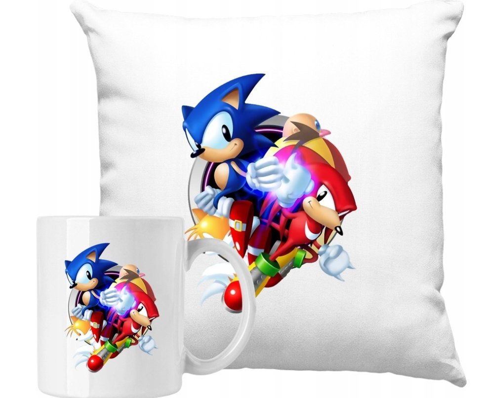 ZESTAW PODUSZKA + KUBEK Bajka Sonic Jeż Pomysł Na Prezent +IMIĘ