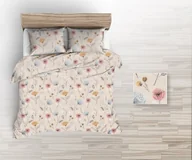 Pościel - Pościel z kory 140x200 szare różowe pomarańczowe maki na beżowym tle - miniaturka - grafika 1