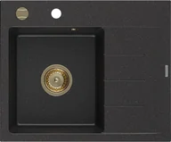 Zlewozmywaki - Mexen Ben zlewozmywak granitowy 1-komorowy z ociekaczem prawy 600 x 500 mm czarny/srebrny metalik, syfon złoty - 6523605000-73-G - miniaturka - grafika 1