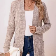 Swetry damskie - TEMU Kardigan Długi z Wzorami Kierunkowymi, Luźny i Elegancki Styl, Modny Sweter Jednokolorowy z Kieszeniami i Długim Rękawem, Kardigan z Otwartym - miniaturka - grafika 1