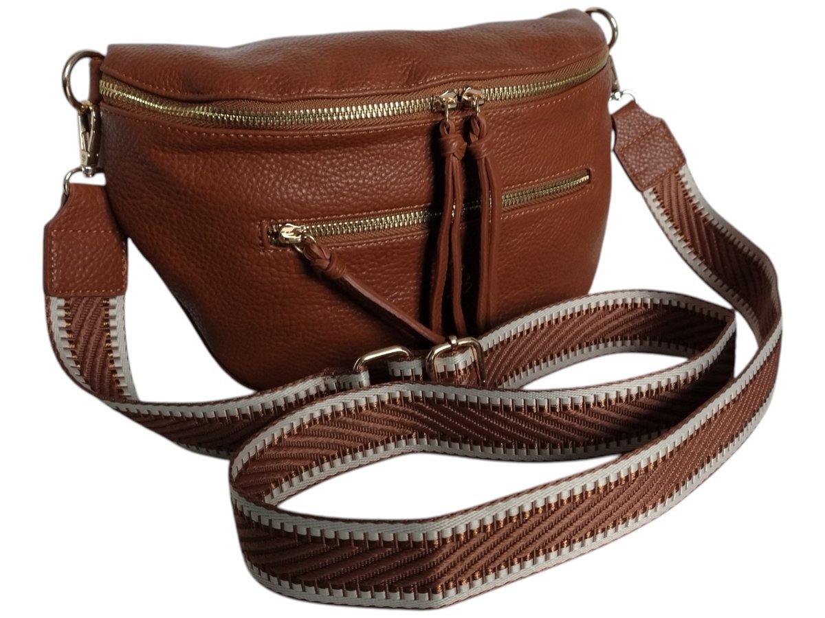 Mała Nerka Damska Na Ramię Z Zawieszką, Torebka Damska, 2 Paski, Brązowy