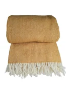 Koce - Koc wełniany z frędzlami 150x200 DIAGONAL wełna nowozelandzka miodowy - miniaturka - grafika 1