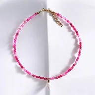 Naszyjniki - Naszyjnik : choker : fuchsia & pearl collection : agat i perła - miniaturka - grafika 1