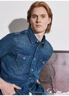 Koszule męskie - Wrangler Heritage Shirt Męska Koszula Jeansowa Indigo W5D1Nc152-Xl - miniaturka - grafika 1