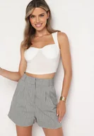 Spodenki damskie - Szare Szorty z Wysokim Stanem Zapinane na Suwak Tiamarelli - miniaturka - grafika 1