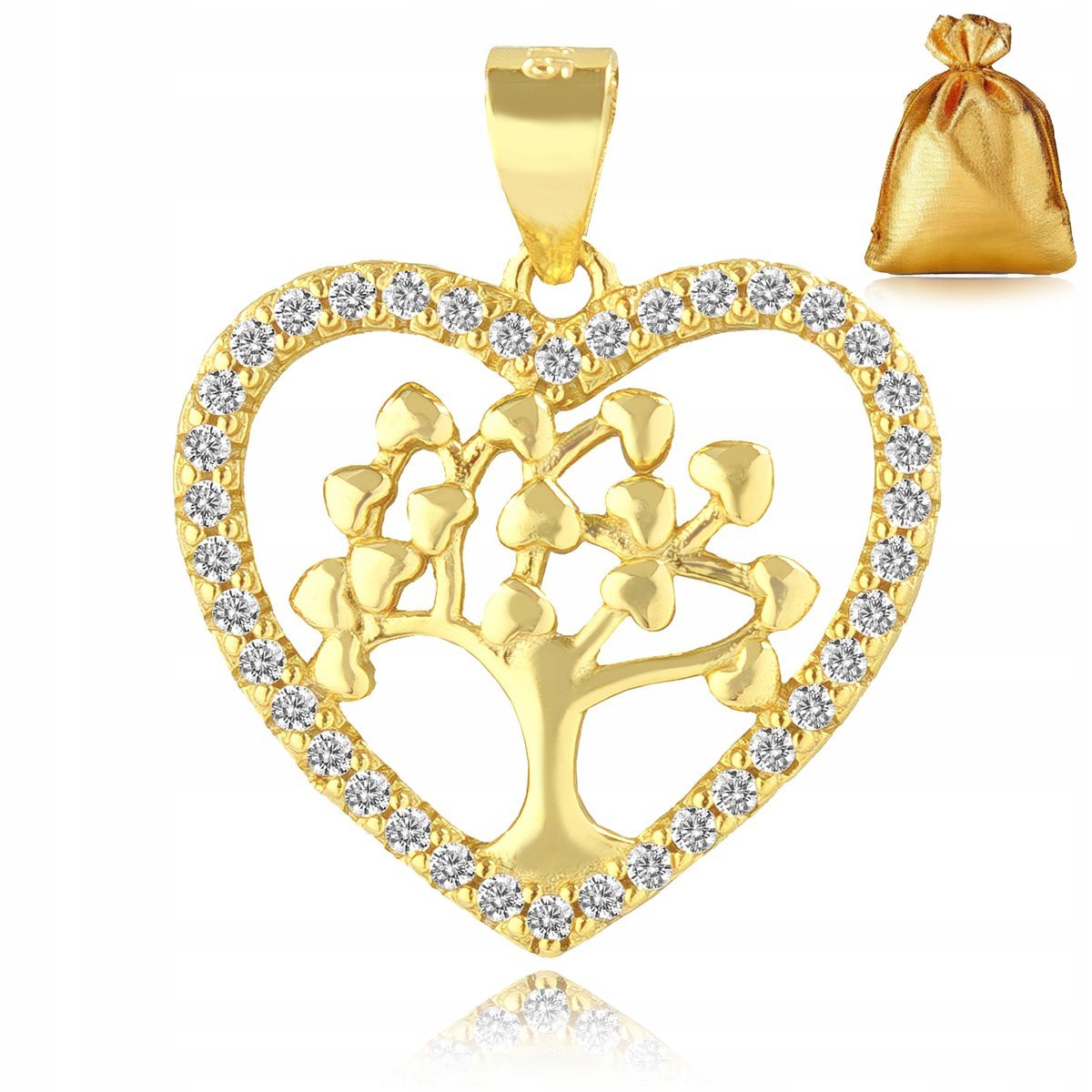 ZAWIESZKA NA ŁAŃCUSZEK SREBRO 925 / ZŁOTY WISIOREK SERCE DRZEWKO SZCZĘŚCIA