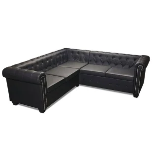 Czarny 5-osobowy narożnik w stylu chesterfield W7-R28 - Narożniki - miniaturka - grafika 1