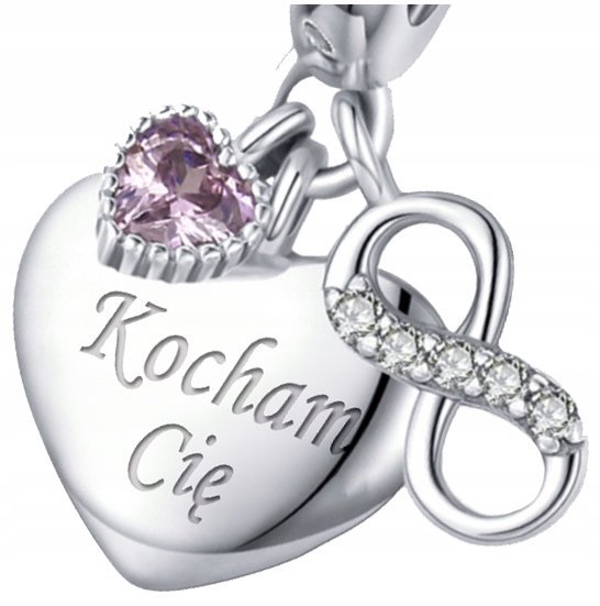 Charms KOCHAM CIĘ Serce Charms Srebro 925 Grawer Charmsy MODA TRUSKY