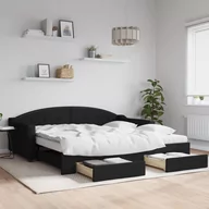 Sofy i kanapy - vidaXL Sofa rozsuwana z szufladami, czarna, 100x200 cm, tkanina - miniaturka - grafika 1