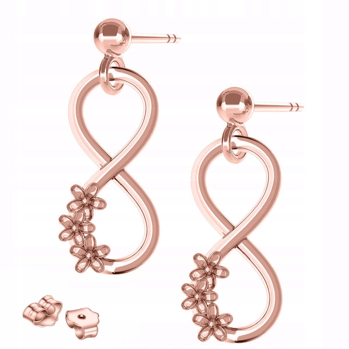 Kolczyki Pozłacane Nieskończoność z Kwiatami Kwiatki Kwiaty SREBRO 925