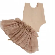 Akcesoria dla lalek - Strój baletnicy dla lalki Miniland 38 cm, body nude i spódniczka latte - miniaturka - grafika 1