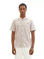 Koszule męskie - TOM TAILOR Męska koszula z krótkim rękawem z kieszenią na piersi, 31825 - Desert Fawn poziomy pasek, L - miniaturka - grafika 1