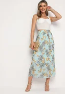 Spódnice - Miętowa Plisowana Spódnica z Gumką w Pasie i Podszewką w Kwiatowy Print Tarnoe - miniaturka - grafika 1