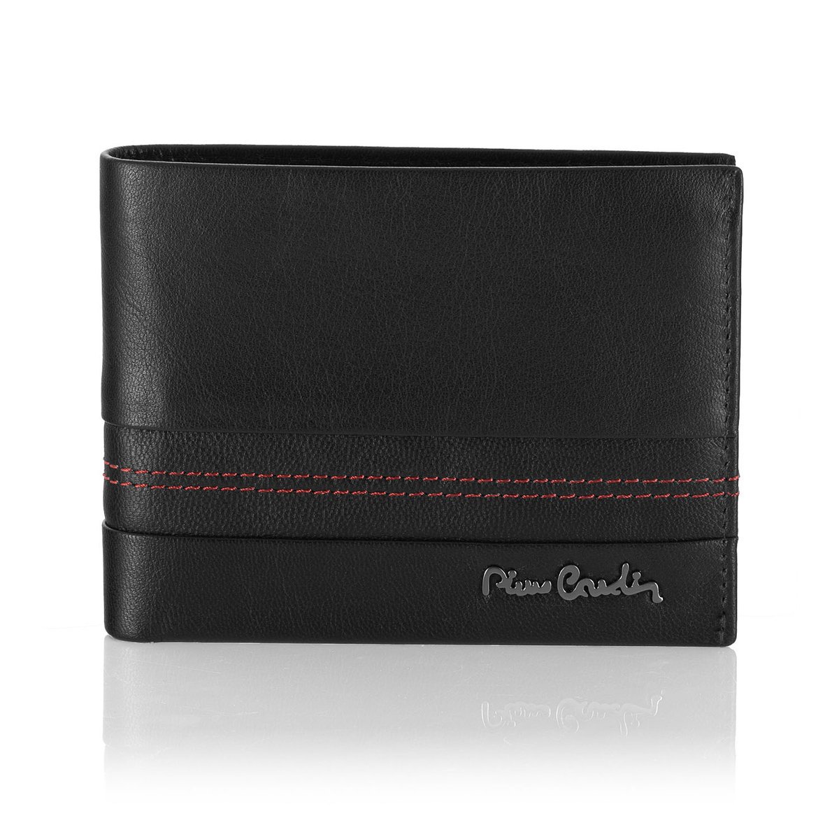 Skórzany portfel męski z przeszyciami Pierre Cardin TILAK97 8805 - czerwony