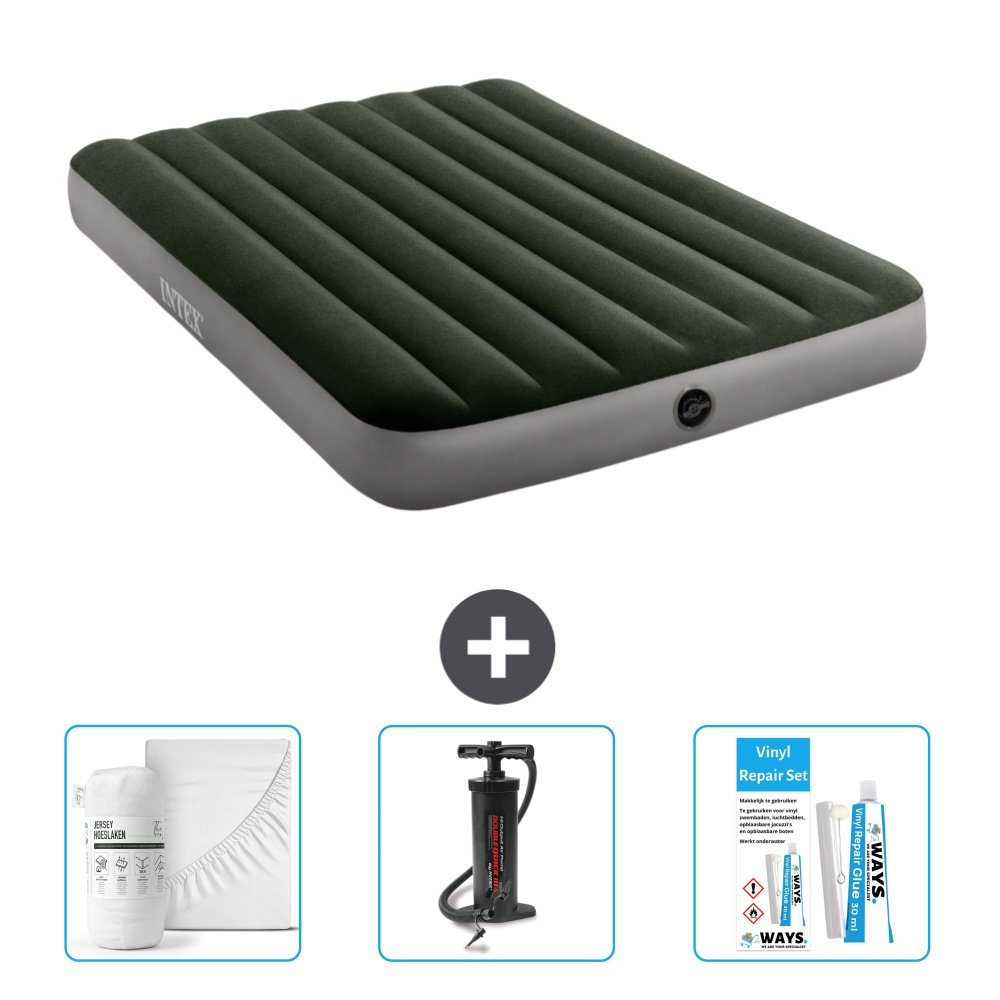 Łóżko powietrzne Intex - Łóżko podwójne - 137 x 191 x 25 cm - Zielony - Zawiera prześcieradło - Pompka i zestaw naprawczy