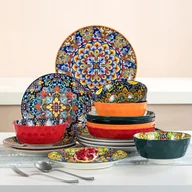 Inne - TEMU Zestawy obiadowe dla 4 osób, 16-częściowy zestaw naczyń obiadowych Simi, ręcznie robione elementy, kolorowa zastawa stołowa w stylu , bezpieczna - miniaturka - grafika 1
